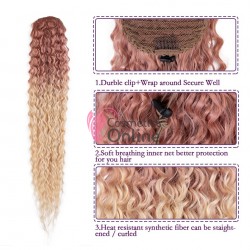 Extensie de par coada Afro Kinky Curly tip Mesa cu elastic Roz Platinat cu Blond Deschis de 80 cm 50132363